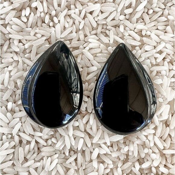 Vintage Napier Large Black Lucite Sculptured Teardrop Earrings - Picture 1 of 9
